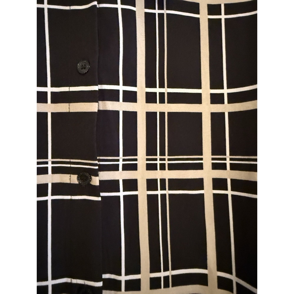 Susan Graver Printed‎ Stretch Woven Button Front Tunic Shirt 1X Black Tan Plaid - Picture 2 of 6
